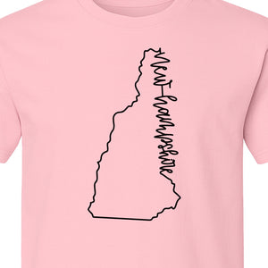 New Hampshire T-Shirt, Outline State Map Script Design for Travel and Home Pride