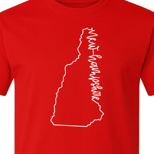 New Hampshire T-Shirt, Outline State Map Script Design for Travel and Home Pride