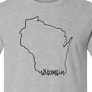 Wisconsin State Map T-Shirt, Outline Travel Souvenir for Residents and Visitors