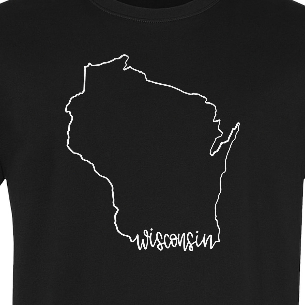 Wisconsin State Map T-Shirt, Outline Travel Souvenir for Residents and Visitors