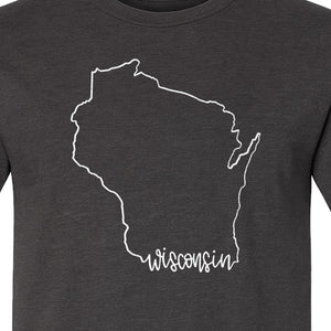 Wisconsin State Map T-Shirt, Outline Travel Souvenir for Residents and Visitors