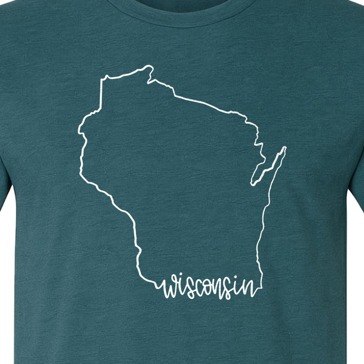 Wisconsin State Map T-Shirt, Outline Travel Souvenir for Residents and Visitors