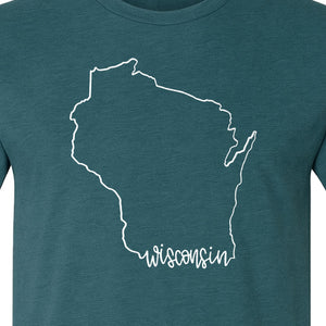 Wisconsin State Map T-Shirt, Outline Travel Souvenir for Residents and Visitors