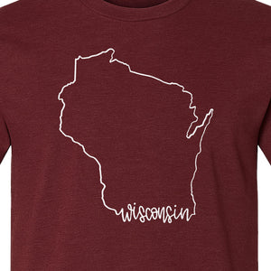 Wisconsin State Map T-Shirt, Outline Travel Souvenir for Residents and Visitors