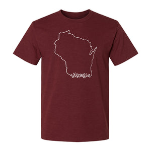 Wisconsin State Map T-Shirt, Outline Travel Souvenir for Residents and Visitors
