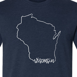 Wisconsin State Map T-Shirt, Outline Travel Souvenir for Residents and Visitors