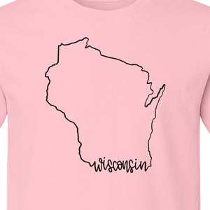Wisconsin State Map T-Shirt, Outline Travel Souvenir for Residents and Visitors