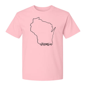 Wisconsin State Map T-Shirt, Outline Travel Souvenir for Residents and Visitors