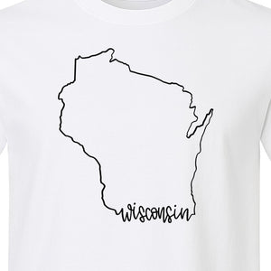 Wisconsin State Map T-Shirt, Outline Travel Souvenir for Residents and Visitors