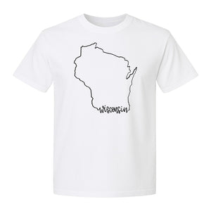 Wisconsin State Map T-Shirt, Outline Travel Souvenir for Residents and Visitors