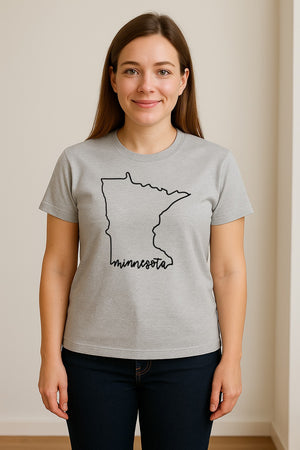 Minnesota T-Shirt, State Outline Map Graphic for Residents, Families and Travel Souvenirs