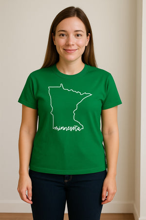 Minnesota T-Shirt, State Outline Map Graphic for Residents, Families and Travel Souvenirs