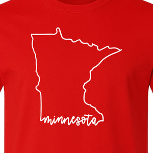 Minnesota T-Shirt, State Outline Map Graphic for Residents, Families and Travel Souvenirs