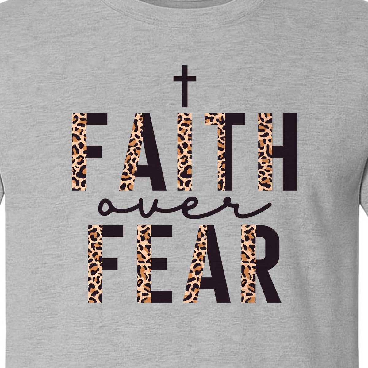 Faith Over Fear T-Shirt, Leopard Print Cross Christian Inspirational Graphic Tee