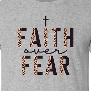 Faith Over Fear T-Shirt, Leopard Print Cross Christian Inspirational Graphic Tee