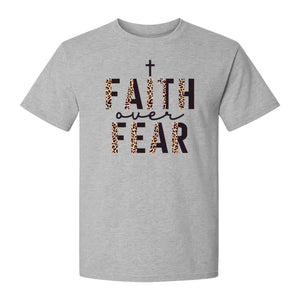Faith Over Fear T-Shirt, Leopard Print Cross Christian Inspirational Graphic Tee