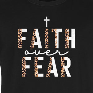 Faith Over Fear T-Shirt, Leopard Print Cross Christian Inspirational Graphic Tee