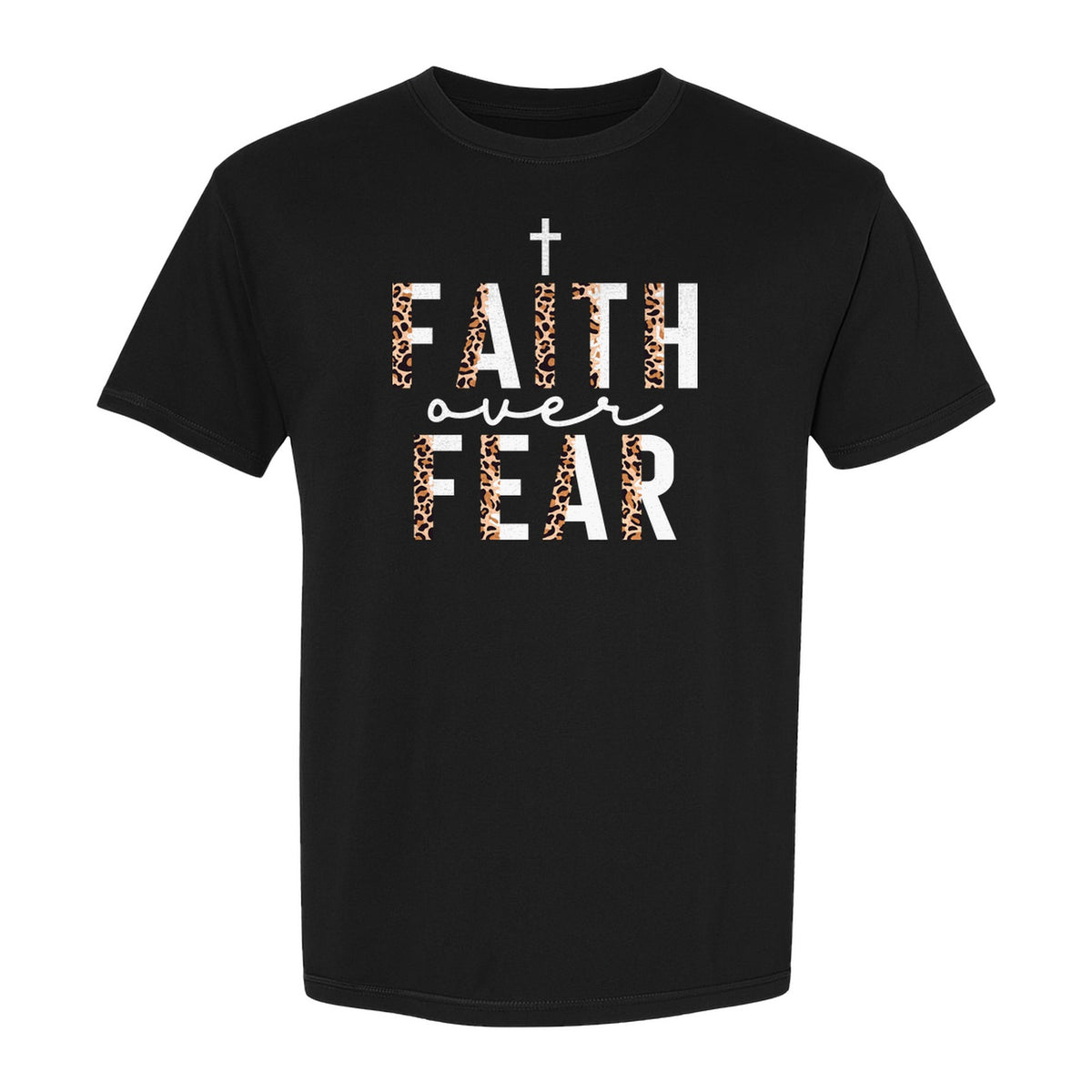 Faith Over Fear T-Shirt, Leopard Print Cross Christian Inspirational Graphic Tee