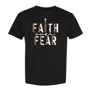 Faith Over Fear T-Shirt, Leopard Print Cross Christian Inspirational Graphic Tee
