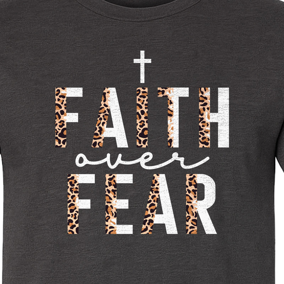 Faith Over Fear T-Shirt, Leopard Print Cross Christian Inspirational Graphic Tee