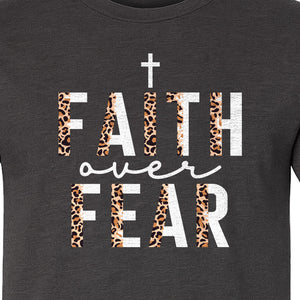 Faith Over Fear T-Shirt, Leopard Print Cross Christian Inspirational Graphic Tee