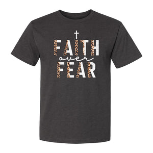 Faith Over Fear T-Shirt, Leopard Print Cross Christian Inspirational Graphic Tee