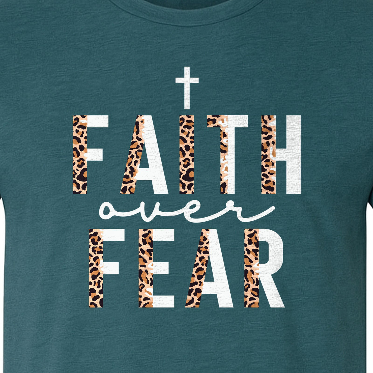 Faith Over Fear T-Shirt, Leopard Print Cross Christian Inspirational Graphic Tee