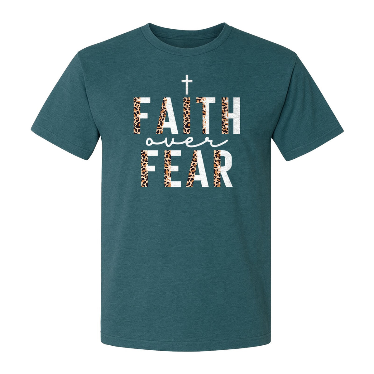 Faith Over Fear T-Shirt, Leopard Print Cross Christian Inspirational Graphic Tee
