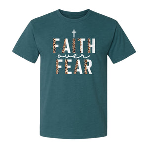 Faith Over Fear T-Shirt, Leopard Print Cross Christian Inspirational Graphic Tee
