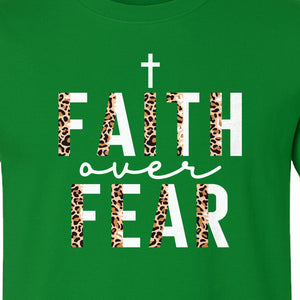 Faith Over Fear T-Shirt, Leopard Print Cross Christian Inspirational Graphic Tee