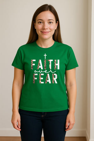 Faith Over Fear T-Shirt, Leopard Print Cross Christian Inspirational Graphic Tee