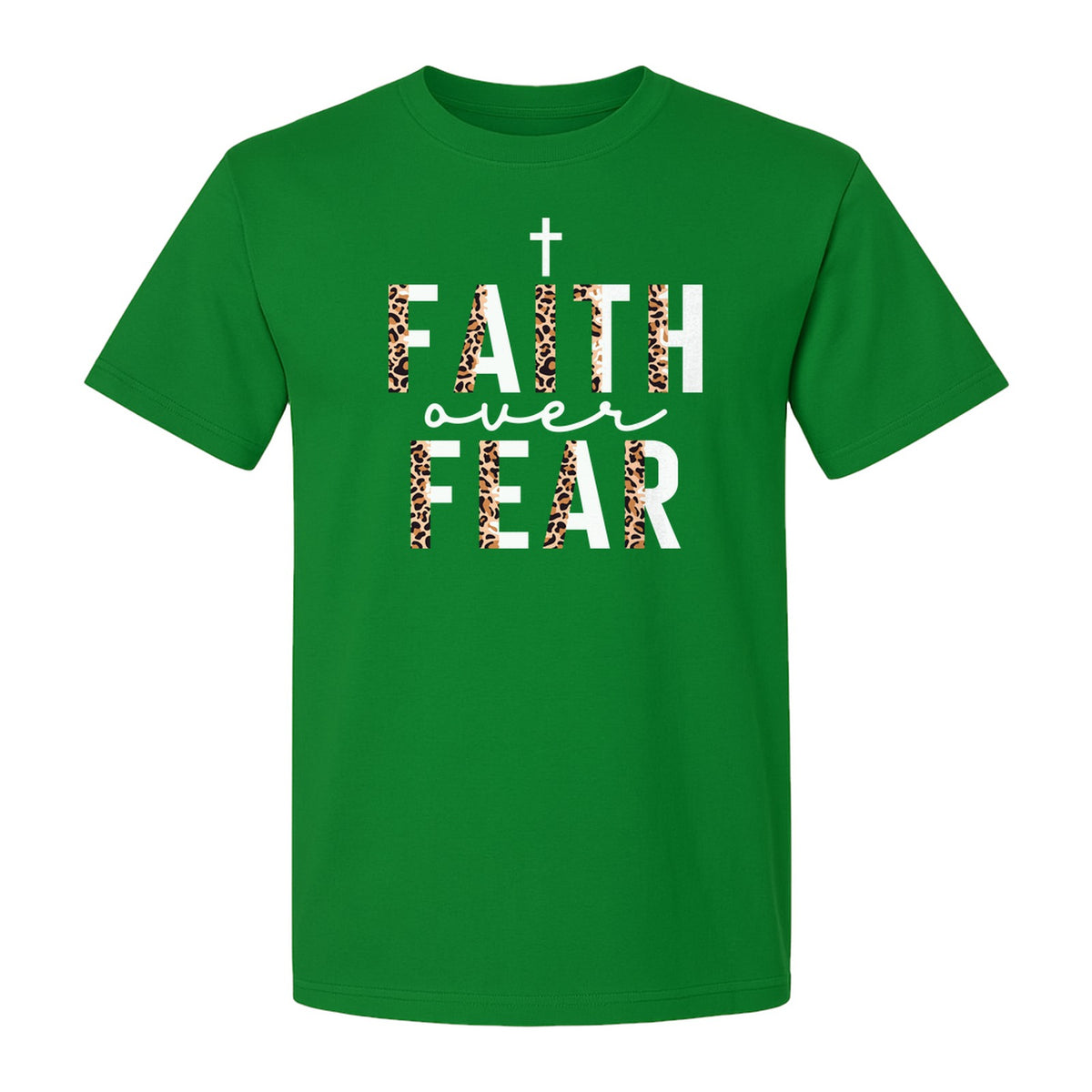 Faith Over Fear T-Shirt, Leopard Print Cross Christian Inspirational Graphic Tee