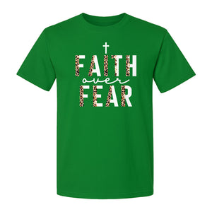 Faith Over Fear T-Shirt, Leopard Print Cross Christian Inspirational Graphic Tee