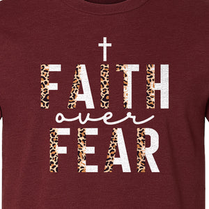 Faith Over Fear T-Shirt, Leopard Print Cross Christian Inspirational Graphic Tee