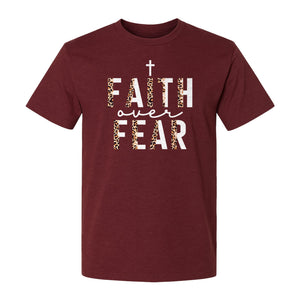 Faith Over Fear T-Shirt, Leopard Print Cross Christian Inspirational Graphic Tee