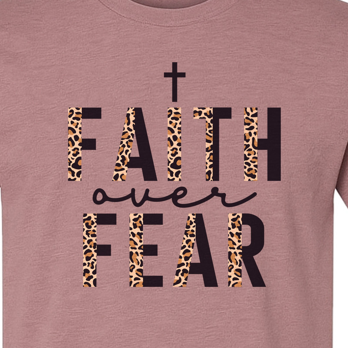 Faith Over Fear T-Shirt, Leopard Print Cross Christian Inspirational Graphic Tee
