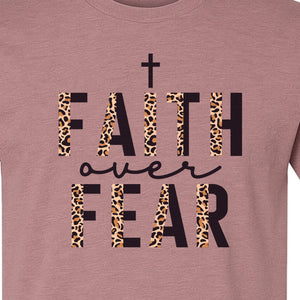 Faith Over Fear T-Shirt, Leopard Print Cross Christian Inspirational Graphic Tee