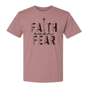 Faith Over Fear T-Shirt, Leopard Print Cross Christian Inspirational Graphic Tee