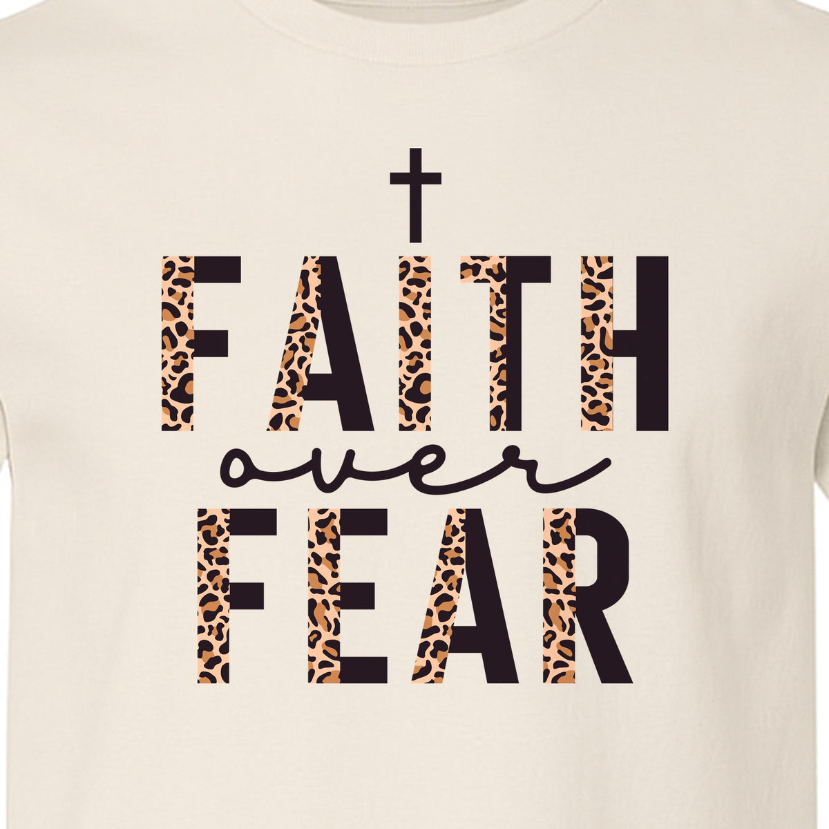 Faith Over Fear T-Shirt, Leopard Print Cross Christian Inspirational Graphic Tee