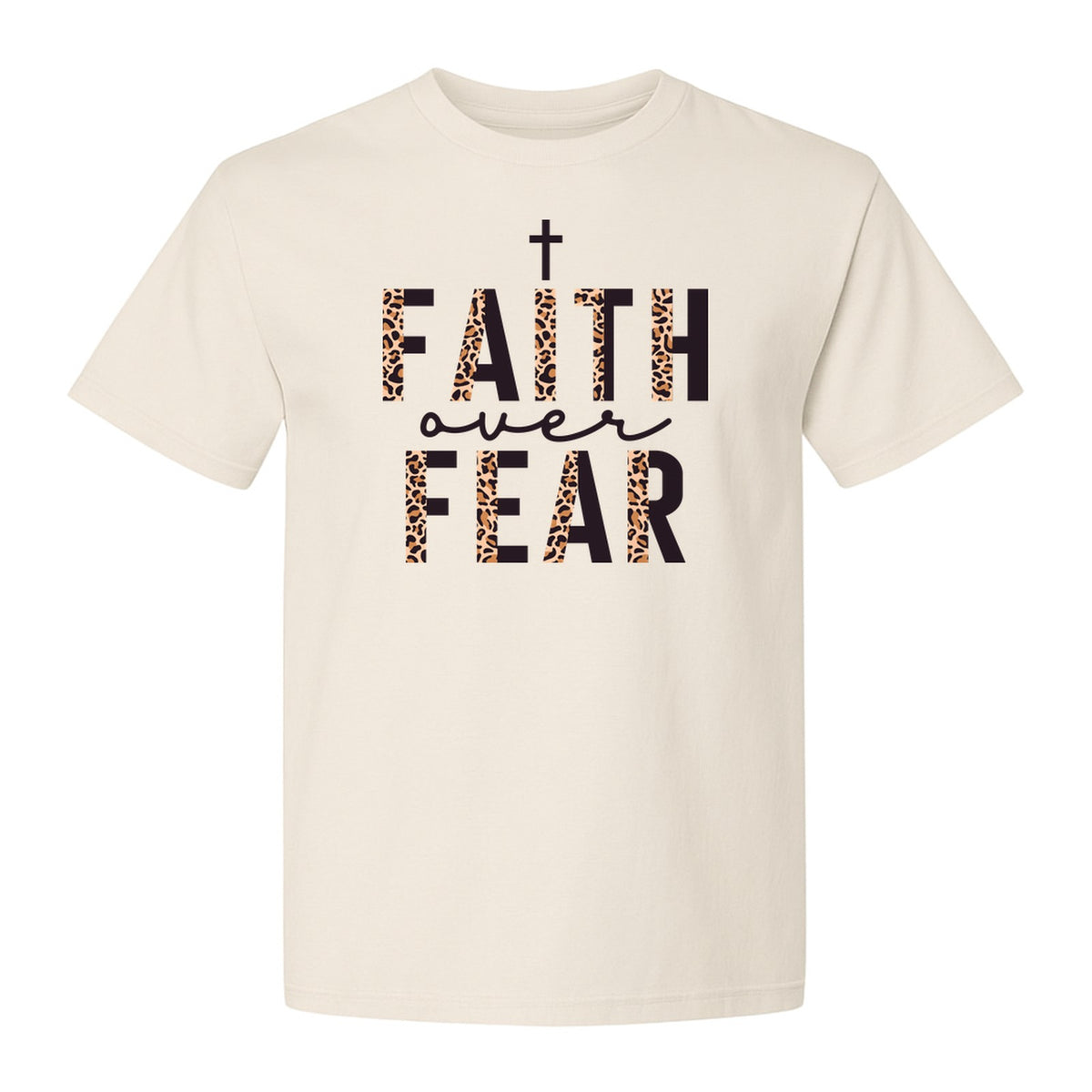 Faith Over Fear T-Shirt, Leopard Print Cross Christian Inspirational Graphic Tee