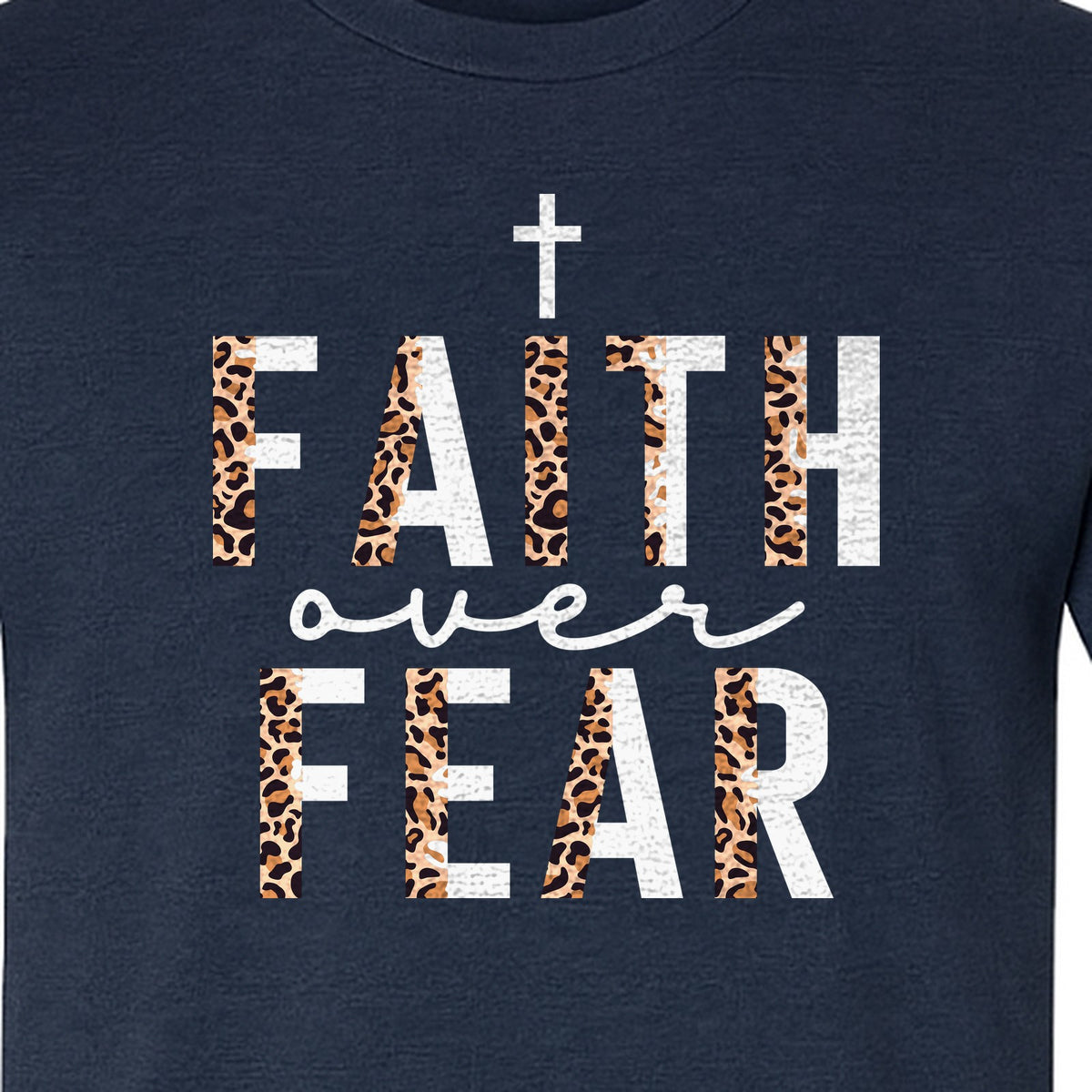 Faith Over Fear T-Shirt, Leopard Print Cross Christian Inspirational Graphic Tee