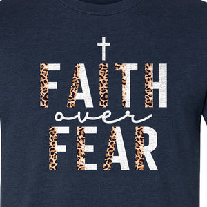 Faith Over Fear T-Shirt, Leopard Print Cross Christian Inspirational Graphic Tee