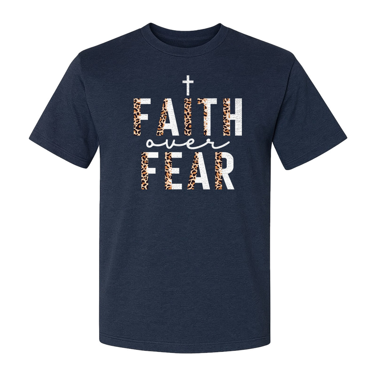 Faith Over Fear T-Shirt, Leopard Print Cross Christian Inspirational Graphic Tee