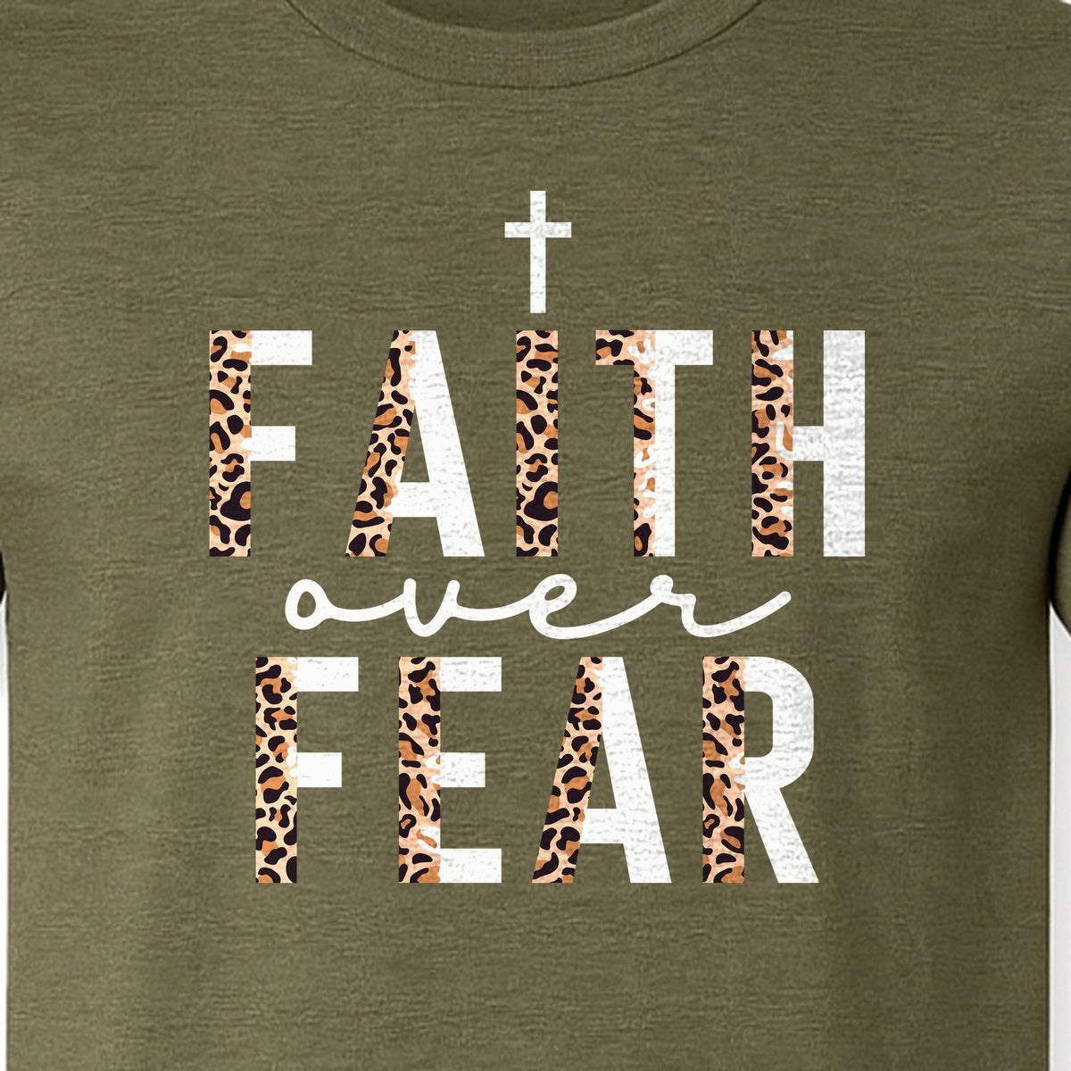 Faith Over Fear T-Shirt, Leopard Print Cross Christian Inspirational Graphic Tee