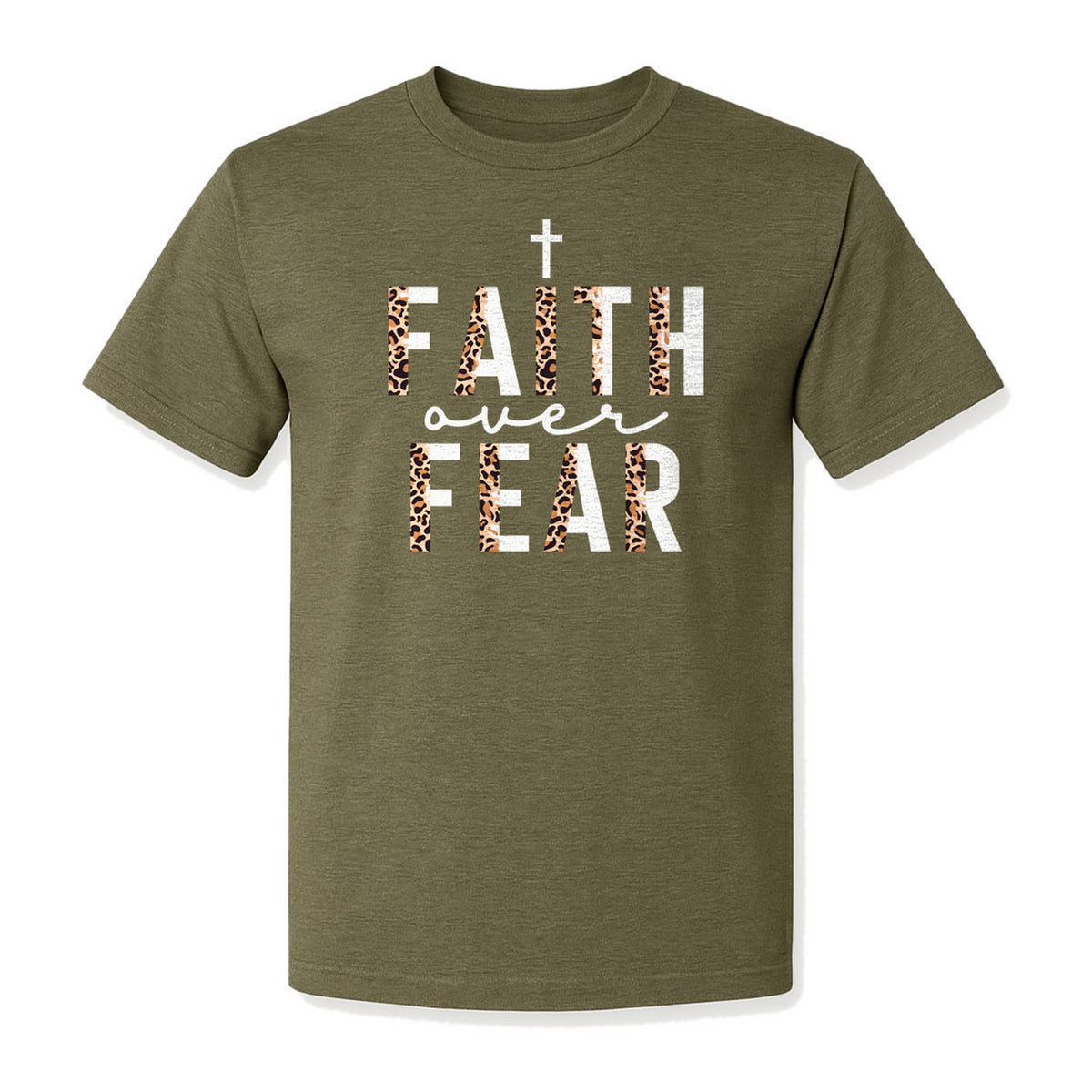 Faith Over Fear T-Shirt, Leopard Print Cross Christian Inspirational Graphic Tee