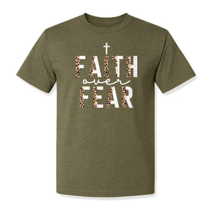 Faith Over Fear T-Shirt, Leopard Print Cross Christian Inspirational Graphic Tee