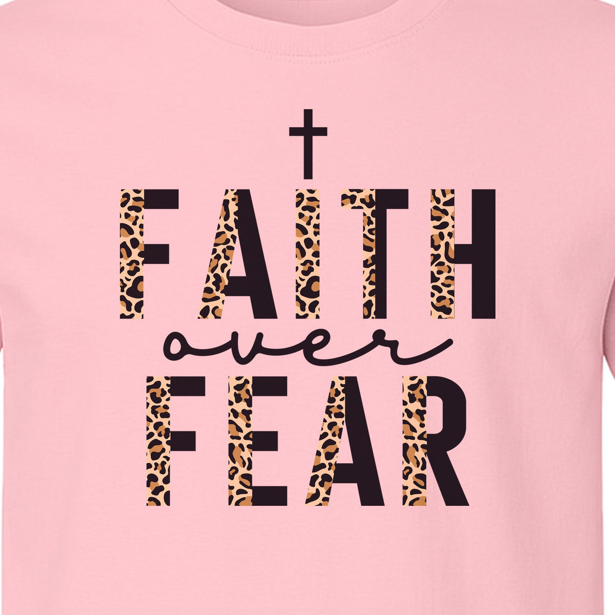 Faith Over Fear T-Shirt, Leopard Print Cross Christian Inspirational Graphic Tee