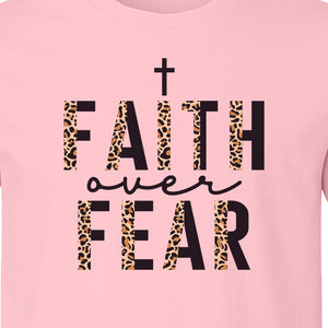 Faith Over Fear T-Shirt, Leopard Print Cross Christian Inspirational Graphic Tee