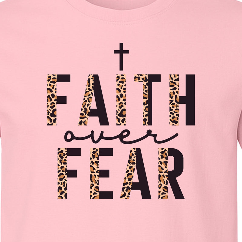 Faith Over Fear T-Shirt, Leopard Print Cross Christian Inspirational Graphic Tee