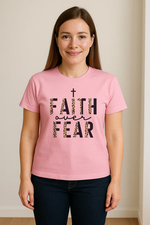 Faith Over Fear T-Shirt, Leopard Print Cross Christian Inspirational Graphic Tee